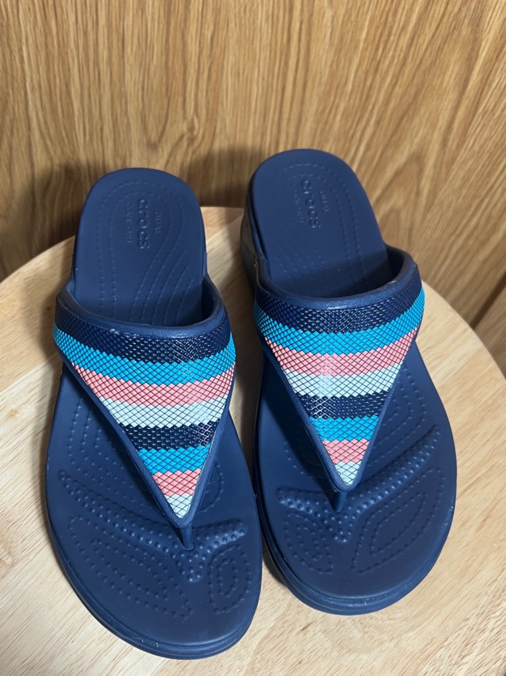 CROCS Navy Blue Sandal with Multicolor Striped Strap